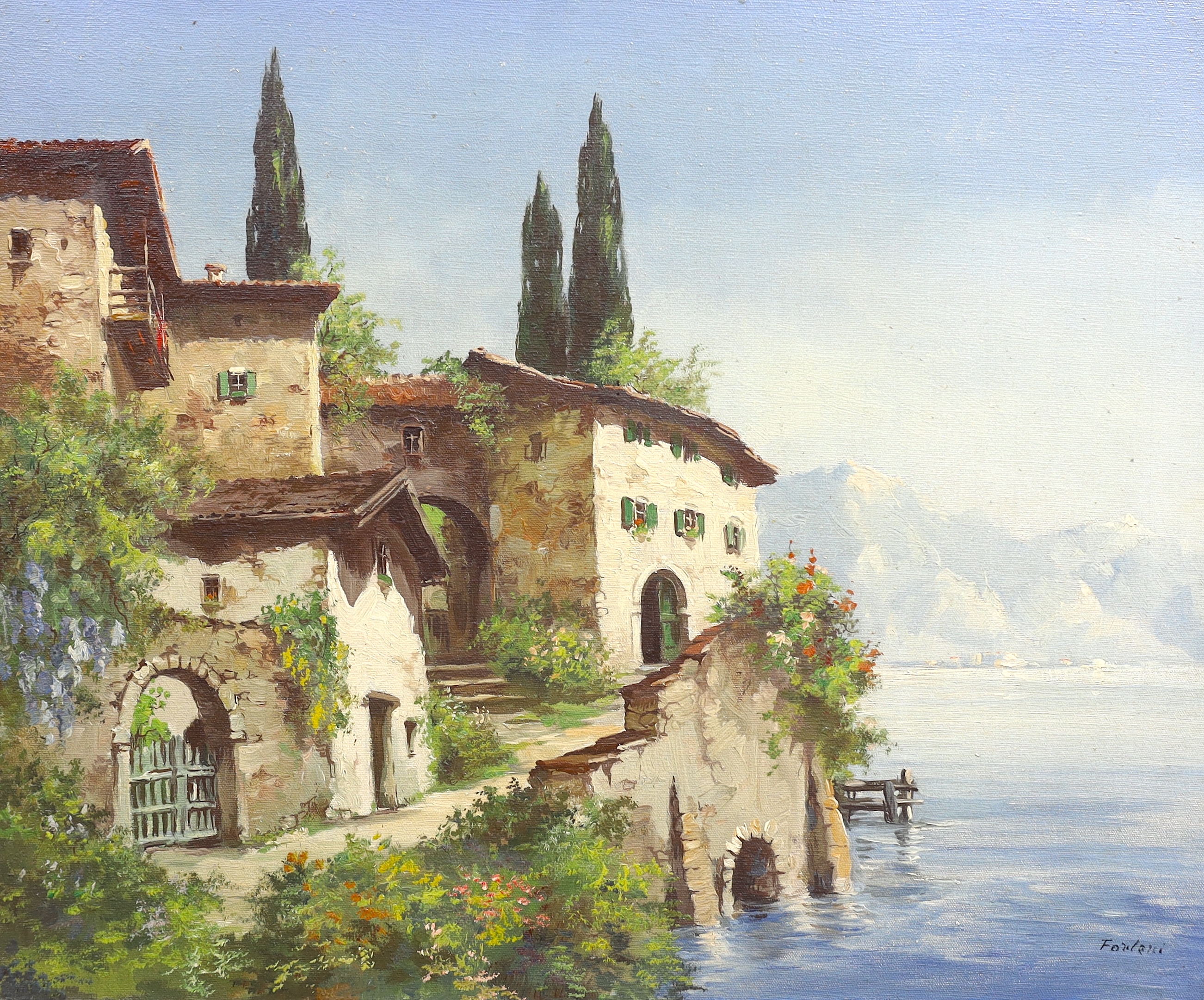Fontana (Italian School), oil on canvas, 'Lake Lugano, Gandria', signed, 50 x 60cm. Condition - good
